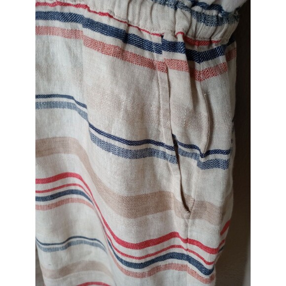 Hinge Women Dress Beige Striped 100% Linen Sleeveless Mini Waist Drawstring Sz 1 - Picture 4 of 11